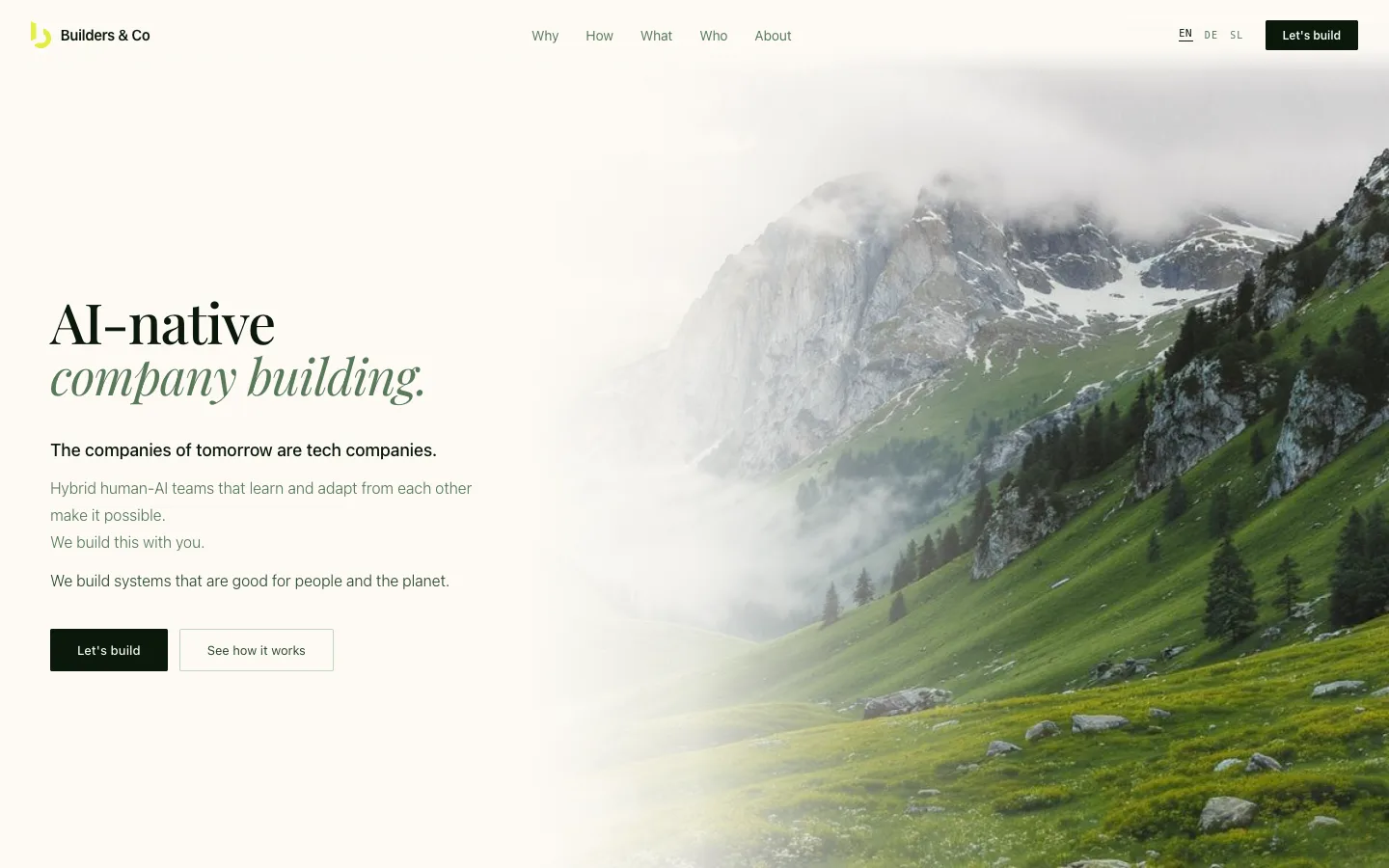 Builders & Creatives: Startseite der Website
