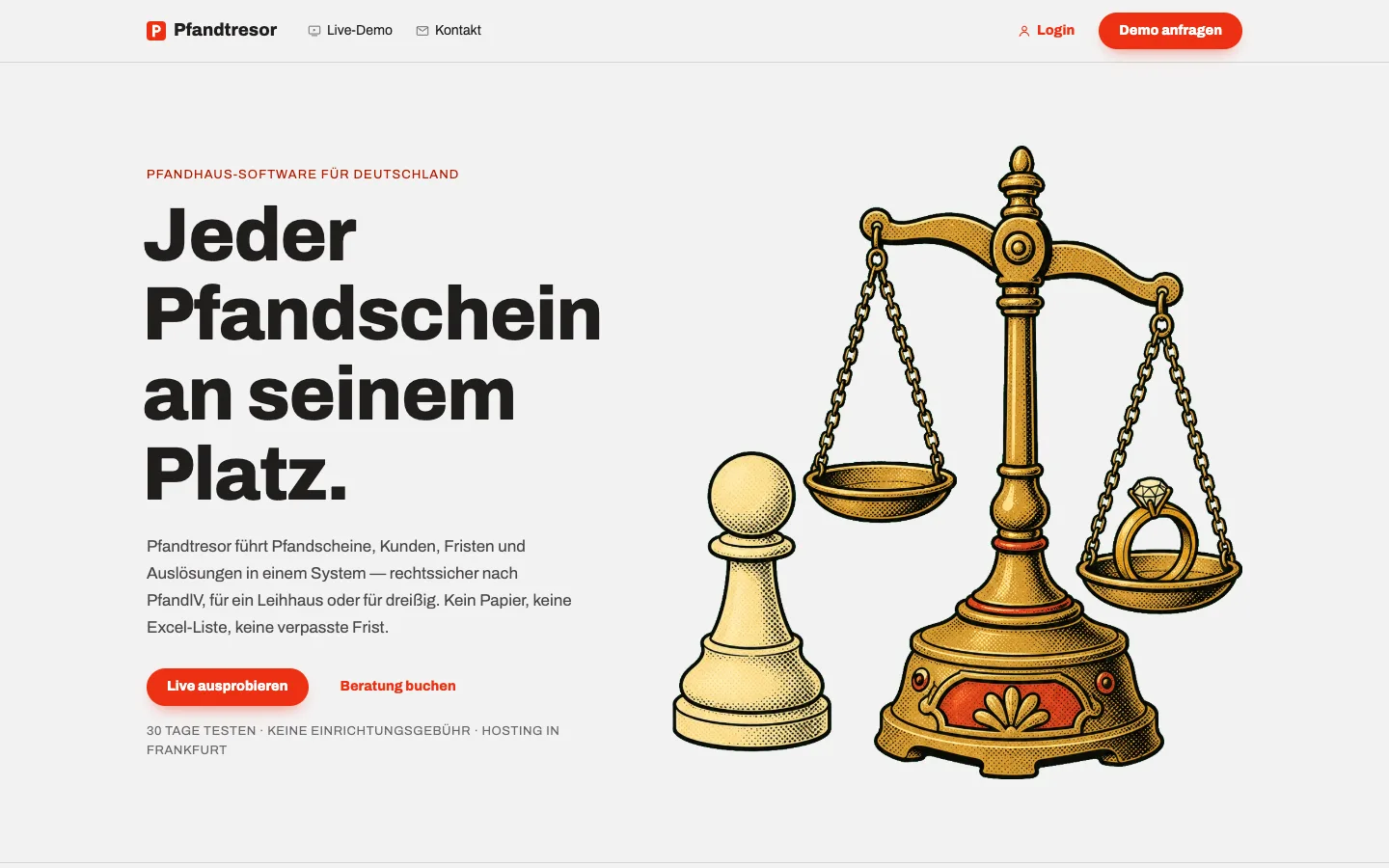 Pfandtresor: Startseite der Website